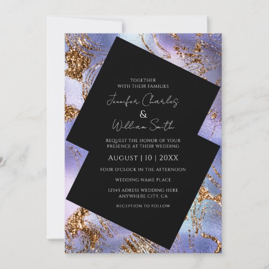 Lila Gold marmoriert modern Einladung (Vorderseite)