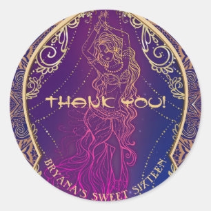 Lila & Gold marokkanische arabische Bauchtanzparty Runder Aufkleber