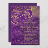 Lila Gold Masquerade Ball Mardi Gras Wedding Einladung (Vorne/Hinten)