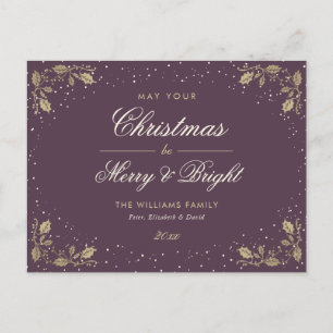 Lila Gold Merry und Bright Feiertagspostkarte