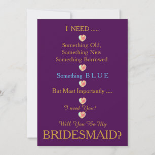 Lila & Gold mit Herz werden Sie meine Bridesmaid s Einladung