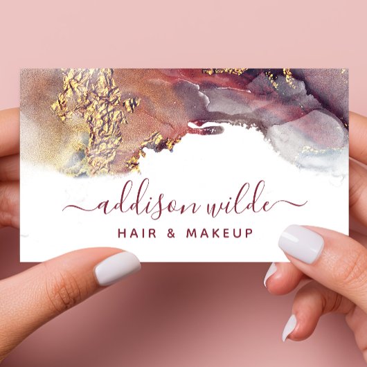 Lila Gold Moderne Kunst Flüssige Wasserfarben Tint Visitenkarte