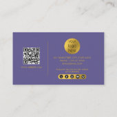 Lila Gold Modernes Script QR Code Social Media B Visitenkarte (Rückseite)
