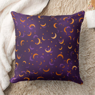 Lila Gold Mond & Sterne Baumwoll-Halloween Kissen