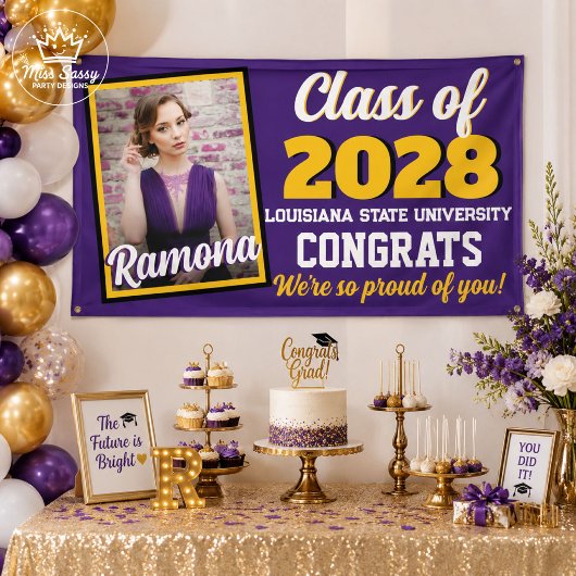 Lila & Gold Monogram & Foto Abschluss Banner