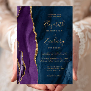 Lila Gold Navy Blue Agate Hochzeit Einladung
