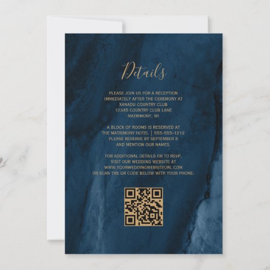 Lila Gold Navy Blue Agate QR Code Hochzeit Einladung (Rückseite)