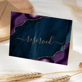 Lila Gold Navy Blue Agate vorbehaltener Hochzeitso Karte