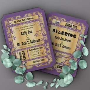 Lila Gold Old Hollywood Vintage Ticket Hochzeit Einladung