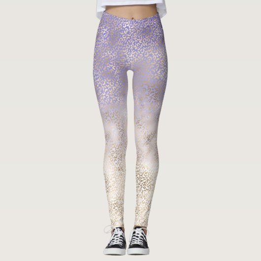 Lila Gold Ombre Leopard Print Leggings (Vorderseite)
