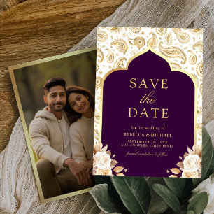 Lila Gold Paisley Blumst Indianische Hochzeitsfoto Save The Date