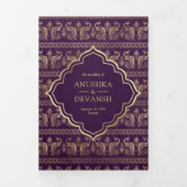 Lila Gold Peacock Pattern Floral Indian Wedding Dreifach Gefaltete Einladung (Cover)