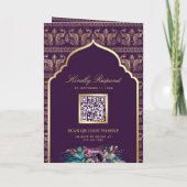 Lila Gold Peacock Pattern Floral Indian Wedding Einladung (Rückseite)