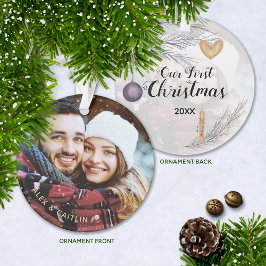 Lila Gold Personalisiert Unser erstes FOTO zu Weih Ornament