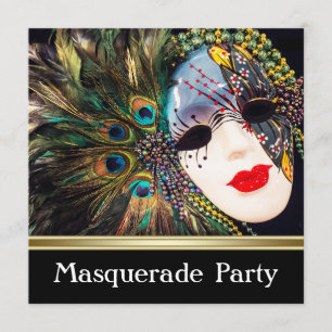 Lila Gold Pfauenfeder Maske Maskenball Party Einladung