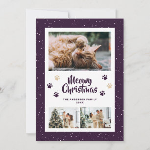 Lila Gold Pfoten Schnee 3 Foto Meowy Weihnachtskar Feiertagskarte