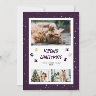 Lila Gold Pfoten Schnee 3 Foto Meowy Weihnachtskar Feiertagskarte