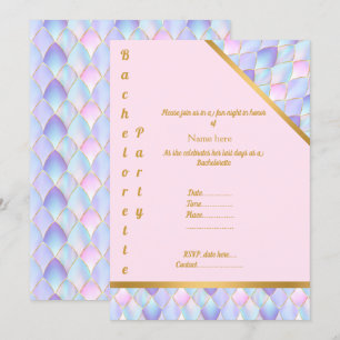LILA GOLD PINK MERMAID PARTY BACHELORETTE EINLADUNG
