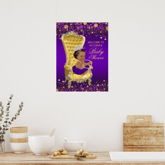 Lila Gold Princess Baby Dusche Begrüßungszeichen Poster (Küche)