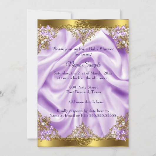 Lila Gold Princess Baby Dusche Ethnic Girl Einladung (Rückseite)