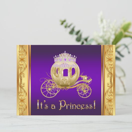 Lila Gold Princess Girl Baby Shower Einladungen (Stehend Vorderseite)