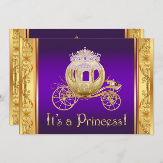 Lila Gold Princess Girl Baby Shower Einladungen (Vorne/Hinten)