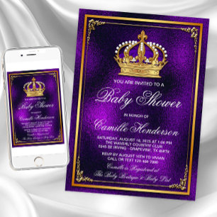 Lila Gold Prinz Baby Shower Einladung