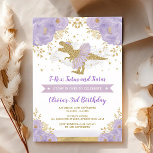 Lila Gold Prinzessin Dinosaurier Geburtstag Einladung