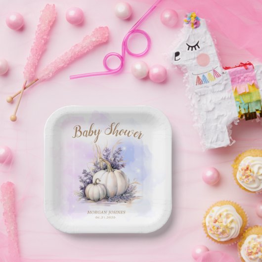 Lila Gold Pumpkin Herbst Kinderdusche Pappteller (Party)