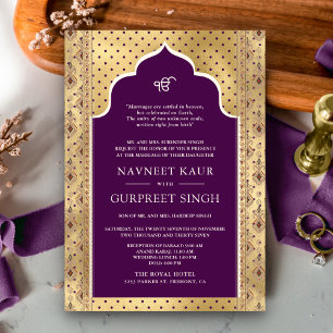 Lila Gold QR Code Anand Karaj Sikh Hochzeit Einladung