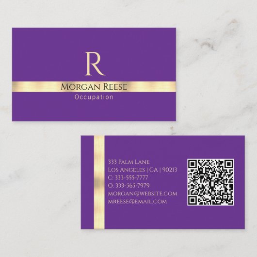 Lila & Gold, QR-Code und Monogramm generieren Visitenkarte (Vorne/Hinten)