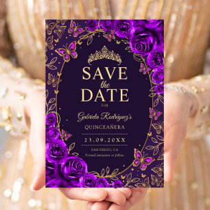 Lila Gold Quinceanera Blumen Save The Date