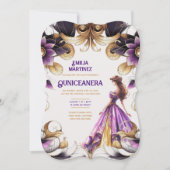 Lila Gold Quinceañera Dress Einladung (Vorderseite)