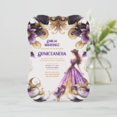 Lila Gold Quinceañera Dress Einladung (Stehend Vorderseite)