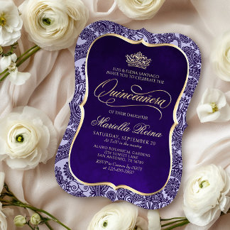 Lila Gold Quinceañera Einladung