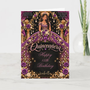 Lila Gold Quinceañera-Feier Karte