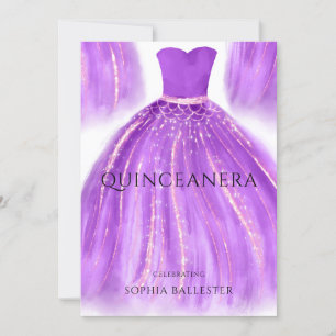 Lila & Gold Quinceanera Meerjungfrau Kleidung Part Einladung