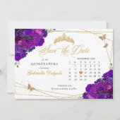 Lila & Gold Quinceñera Save the Date Einladung (Vorderseite)