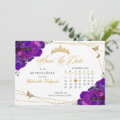 Lila & Gold Quinceñera Save the Date Einladung (Stehend Vorderseite)