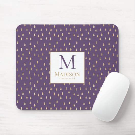 Lila Gold Raindrop Modernes Trendmonogramm Mousepad (Mit Mouse)