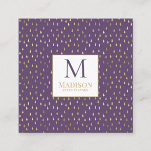 Lila Gold Raindrop Modernes Trendmonogramm Quadratische Visitenkarte