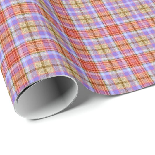 Lila Gold Red Tartan Kariert Gingham Pattern Geschenkpapier (Rolleneckpunkt)