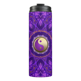 Lila Gold Rosa Energie-Heilungs-Mandala Thermosbecher