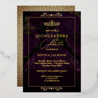 Lila Gold Rose Dress Quinceanera Folieneinladung