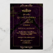 Lila Gold Rose Dress Quinceanera Folieneinladung (Vorderseite)