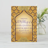 Lila Gold Royal Indian Theme Wedding Einladung (Stehend Vorderseite)