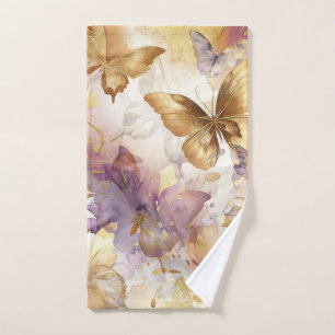 Lila & Gold Schmetterling Aquarell Schmetterlinge Badhandtuch Set