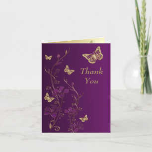 Lila, Gold Schmetterling Blumen Danksagungskarte Dankeskarte