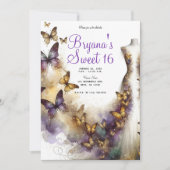 Lila & Gold Schmetterlingskleidung Fantasy Sweet 1 Einladung (Vorderseite)