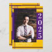 Lila Gold School Color Abschluss Foto Kariert Einladung (Vorne/Hinten)